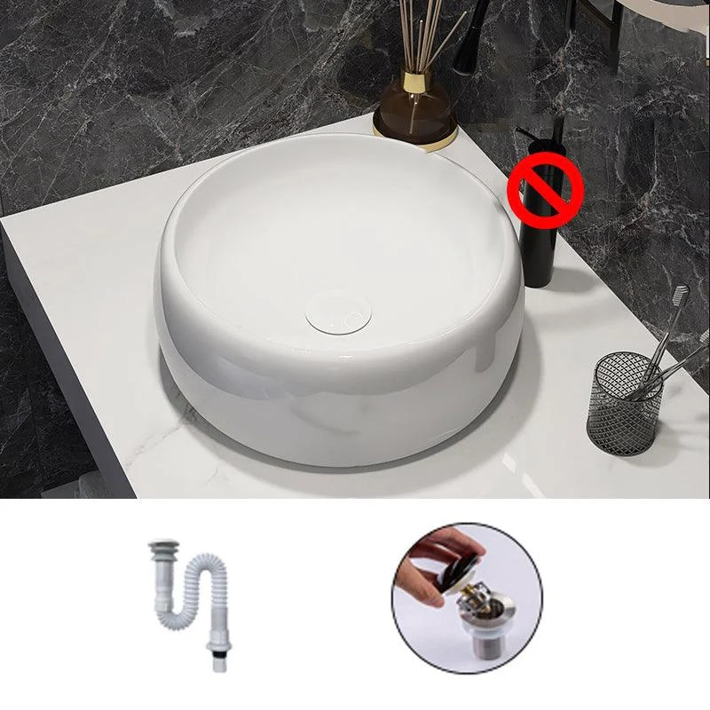 Modern Style Vessel Bathroom Sink Round Ceramic Vessel Bathroom Sink in White -Bathlova