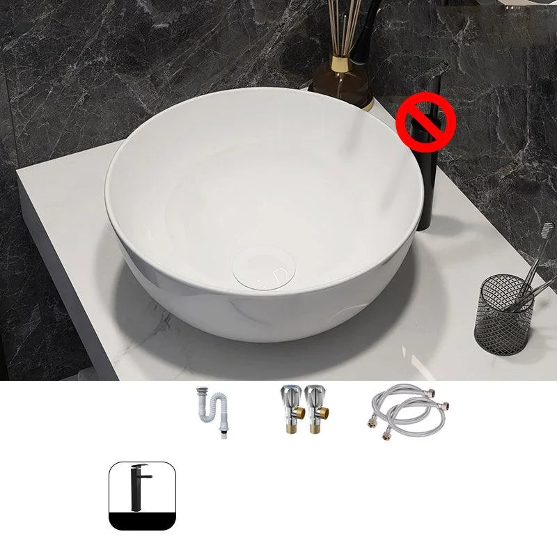 Modern Style Vessel Bathroom Sink Round Ceramic Vessel Bathroom Sink in White -Bathlova