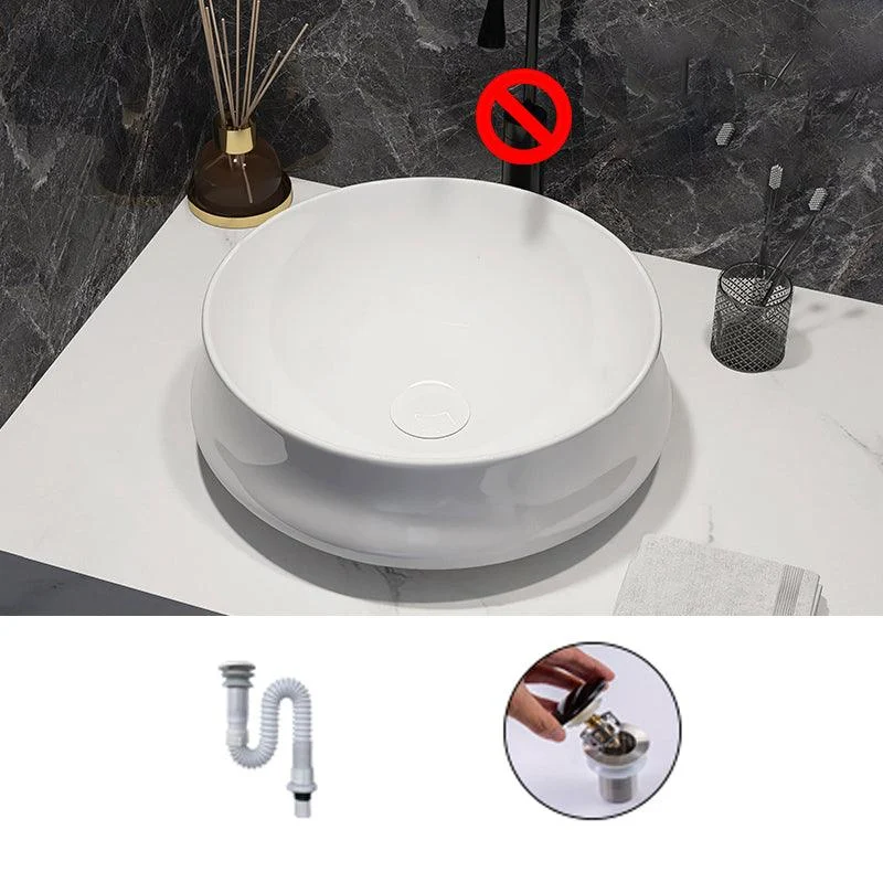 Modern Style Vessel Bathroom Sink Round Ceramic Vessel Bathroom Sink in White -Bathlova