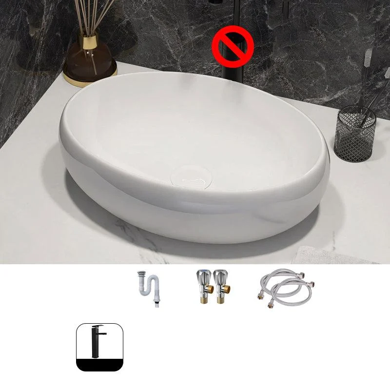 Modern Style Vessel Bathroom Sink Round Ceramic Vessel Bathroom Sink in White -Bathlova