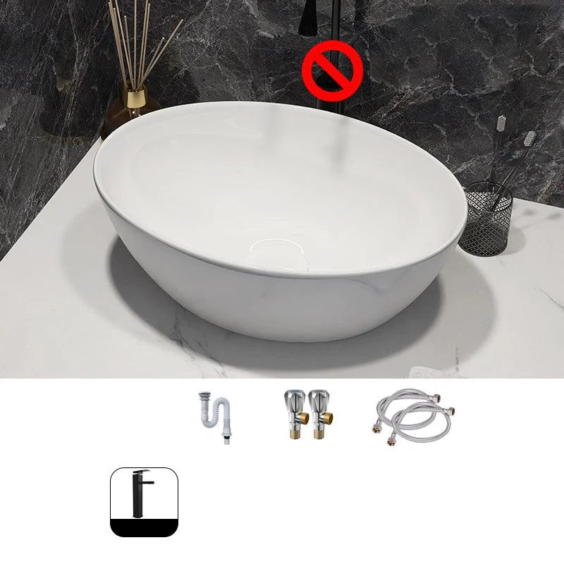 Modern Style Vessel Bathroom Sink Round Ceramic Vessel Bathroom Sink in White -Bathlova