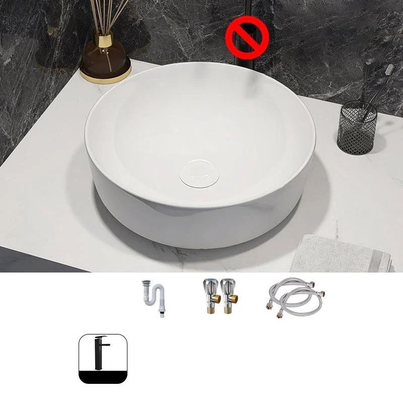 Modern Style Vessel Bathroom Sink Round Ceramic Vessel Bathroom Sink in White -Bathlova