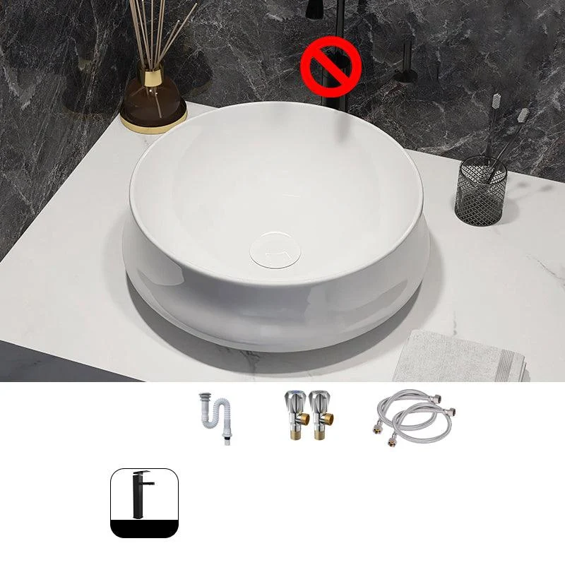 Modern Style Vessel Bathroom Sink Round Ceramic Vessel Bathroom Sink in White -Bathlova