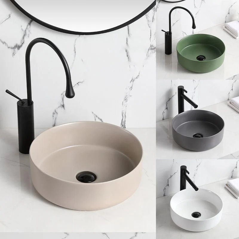 Modern Style Vessel Sink Pure Color Round Ceramic Vessel Sink -Bathlova