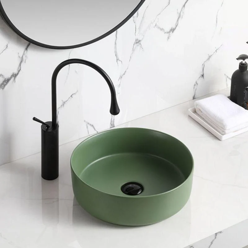 Modern Style Vessel Sink Pure Color Round Ceramic Vessel Sink -Bathlova