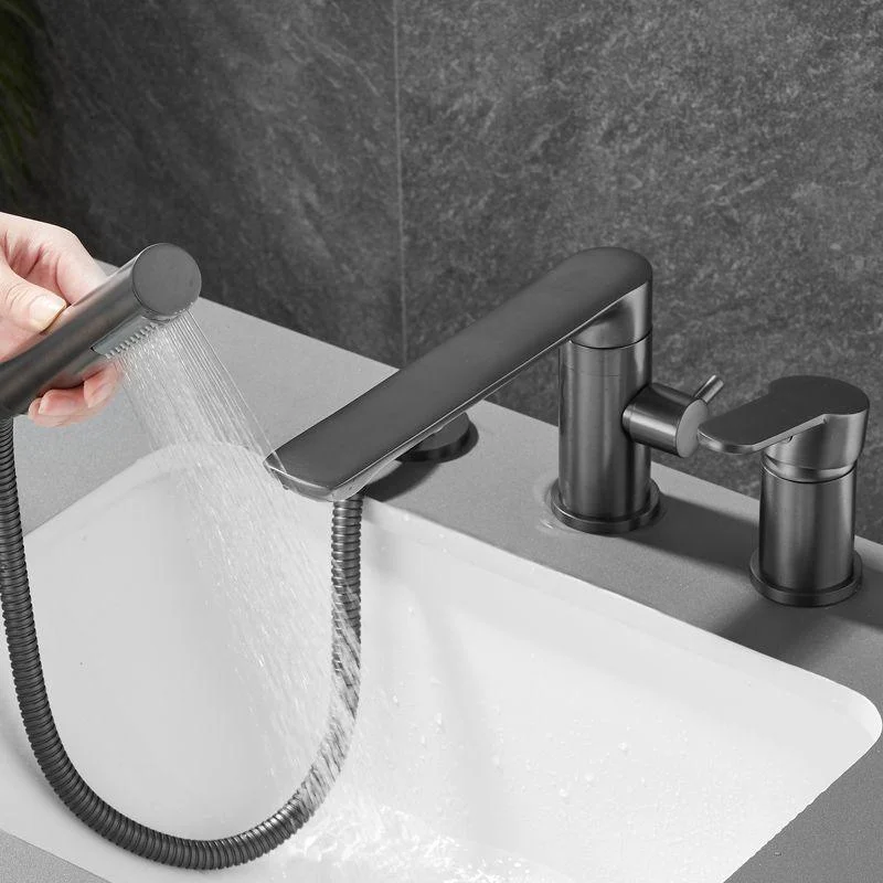 Modern Swivel Bathtub Tap Double Handle Deck Mounted Bathroom Tap with Handles -Bathlova