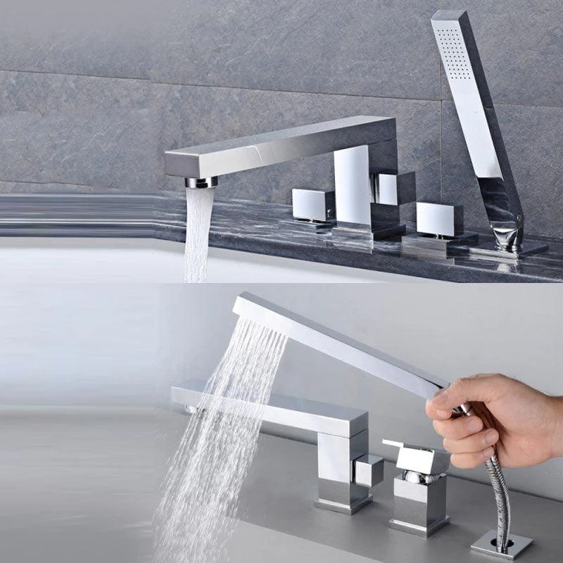 Modern Swivel Roman Tub Tap Set Deck Mounted with Handheld Shower -Bathlova