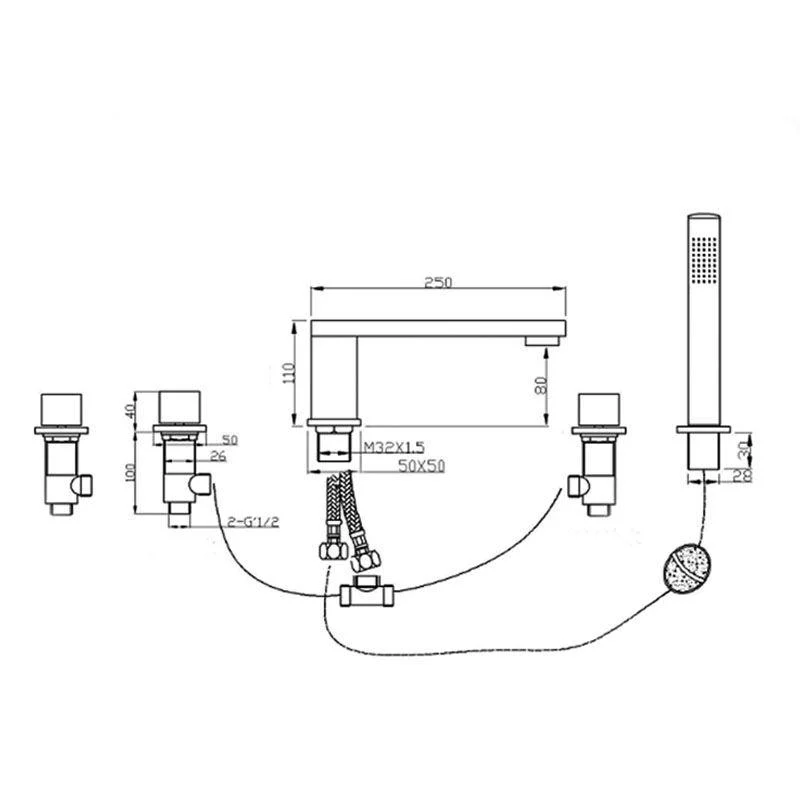 Modern Swivel Roman Tub Tap Set Deck Mounted with Handheld Shower -Bathlova