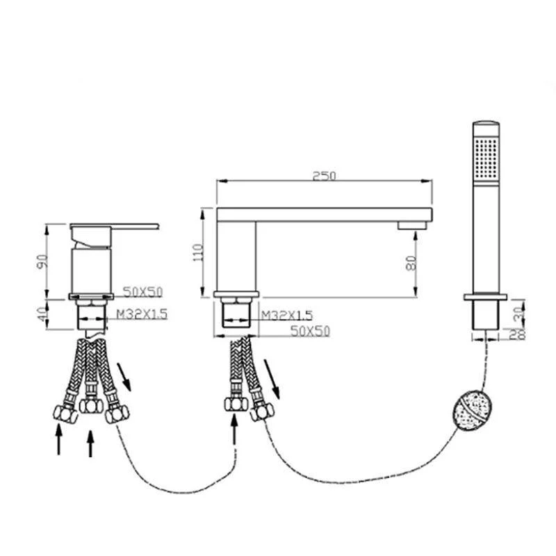 Modern Swivel Roman Tub Tap Set Deck Mounted with Handheld Shower -Bathlova