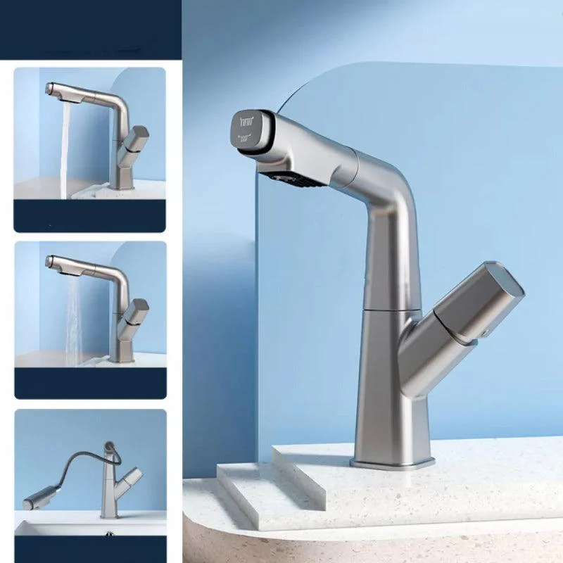 Modern Swivel Spout Vessel Tap Centerset Bathroom Tap with Knob Handle -Bathlova