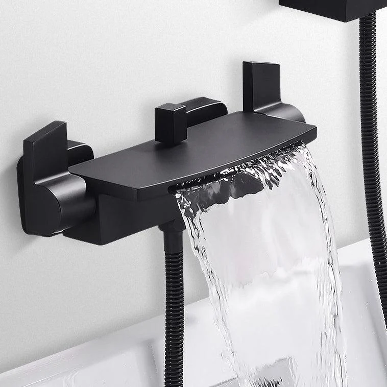 Modern Tub Filler Copper Wall Mounted with Hand Shower Waterfall Tub Spout Trim -Bathlova