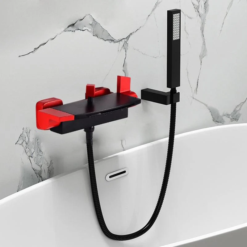 Modern Tub Filler Copper Wall Mounted with Hand Shower Waterfall Tub Spout Trim -Bathlova