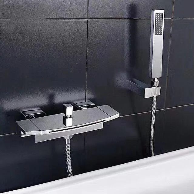 Modern Tub Filler Trim Copper Lever Handles with Hand Shower Wall Mounted Bathroom Tap -Bathlova