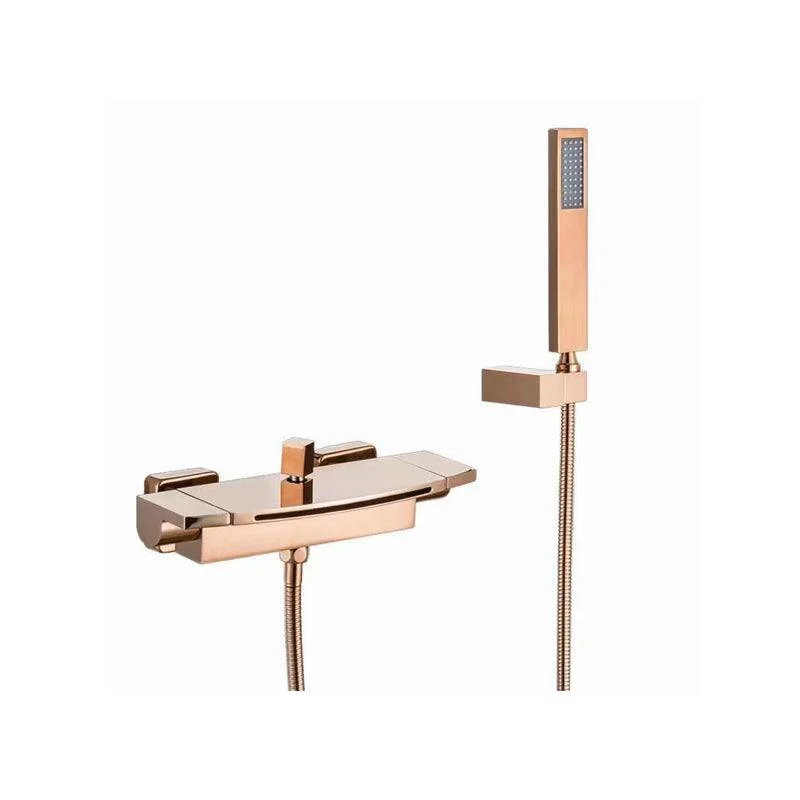 Modern Tub Filler Trim Copper Lever Handles with Hand Shower Wall Mounted Bathroom Tap -Bathlova