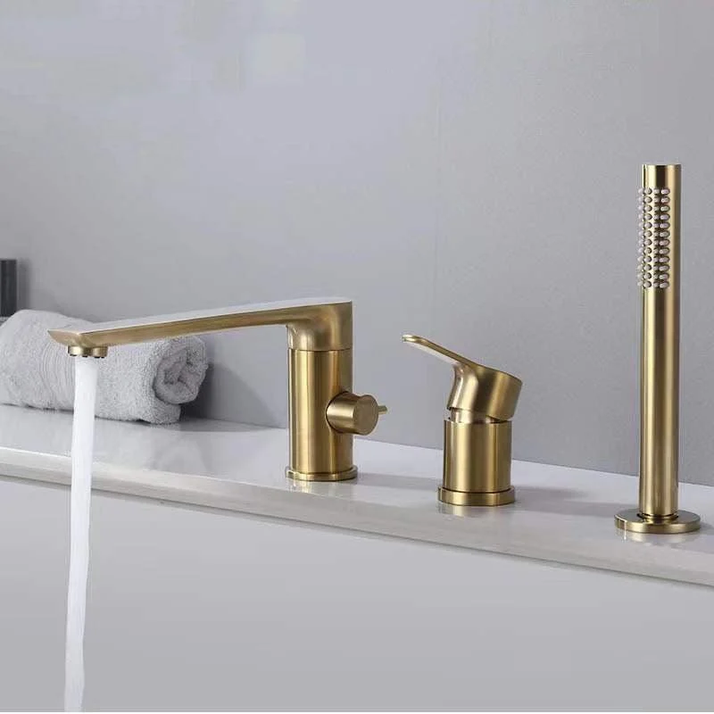 Modern Tub Filler Trim Copper with Hand Shower Deck-Mount Roman Tub Set -Bathlova