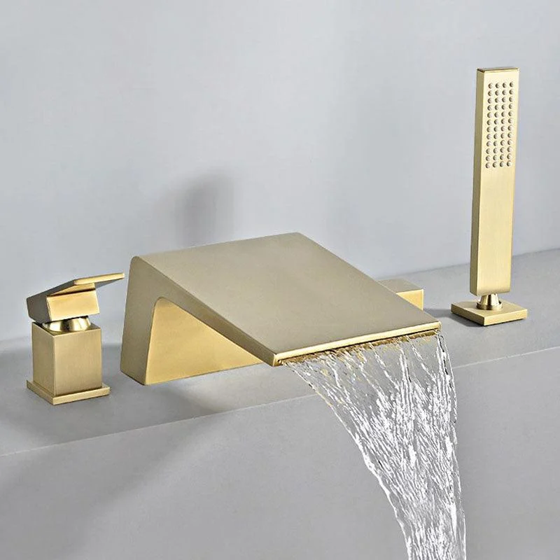 Modern Tub Spout Trim Copper Deck-Mount with Hand Shower and Handles Roman Tub Tap -Bathlova