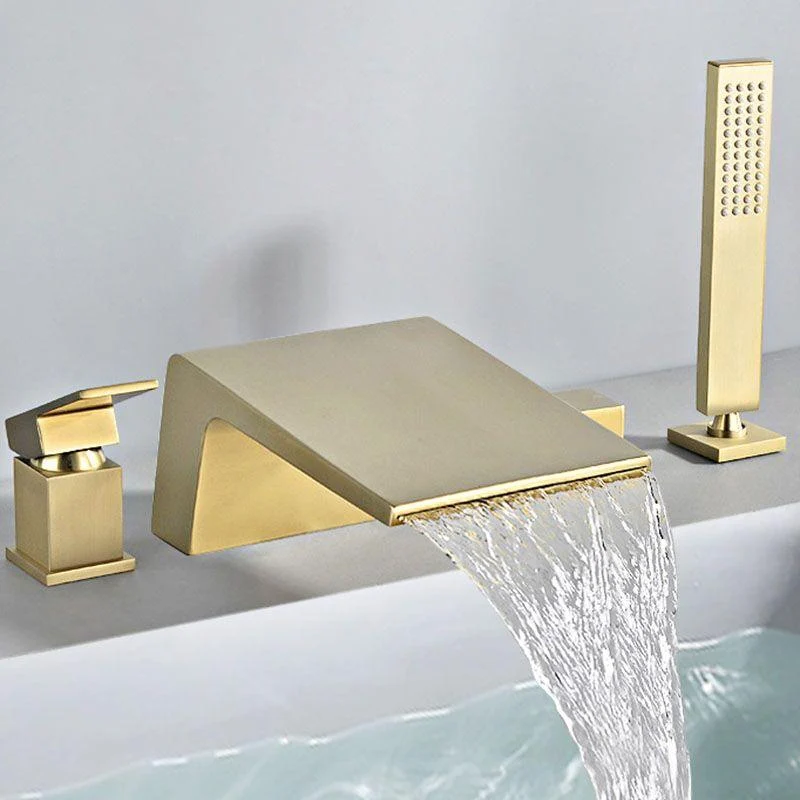 Modern Tub Spout Trim Copper Deck-Mount with Hand Shower and Handles Roman Tub Tap -Bathlova