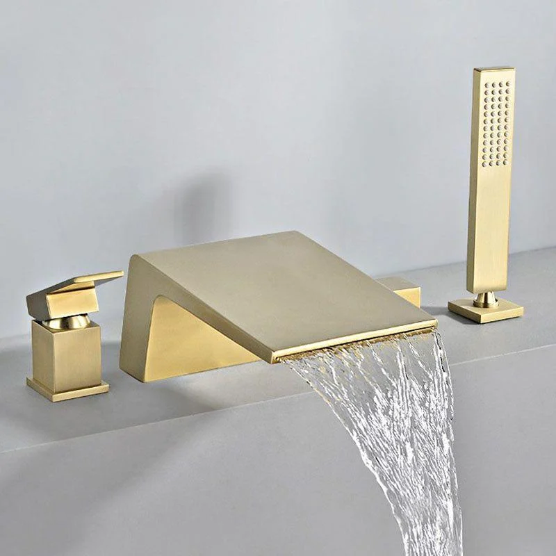 Modern Tub Spout Trim Copper Deck-Mount with Hand Shower and Handles Roman Tub Tap -Bathlova