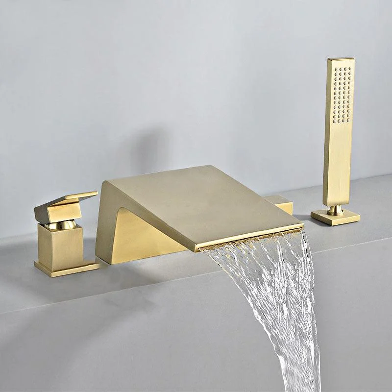 Modern Tub Spout Trim Copper Deck-Mount with Hand Shower and Handles Roman Tub Tap -Bathlova