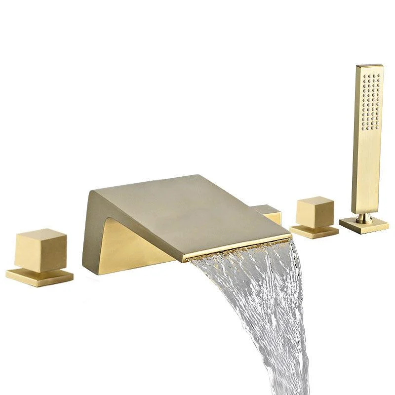 Modern Tub Spout Trim Copper Deck-Mount with Hand Shower and Handles Roman Tub Tap -Bathlova