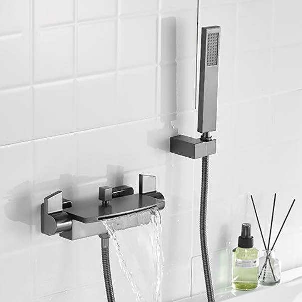 Modern Tub Spout Trim Copper Wall Mounted with Handshower Waterfall Bath Filler -Bathlova