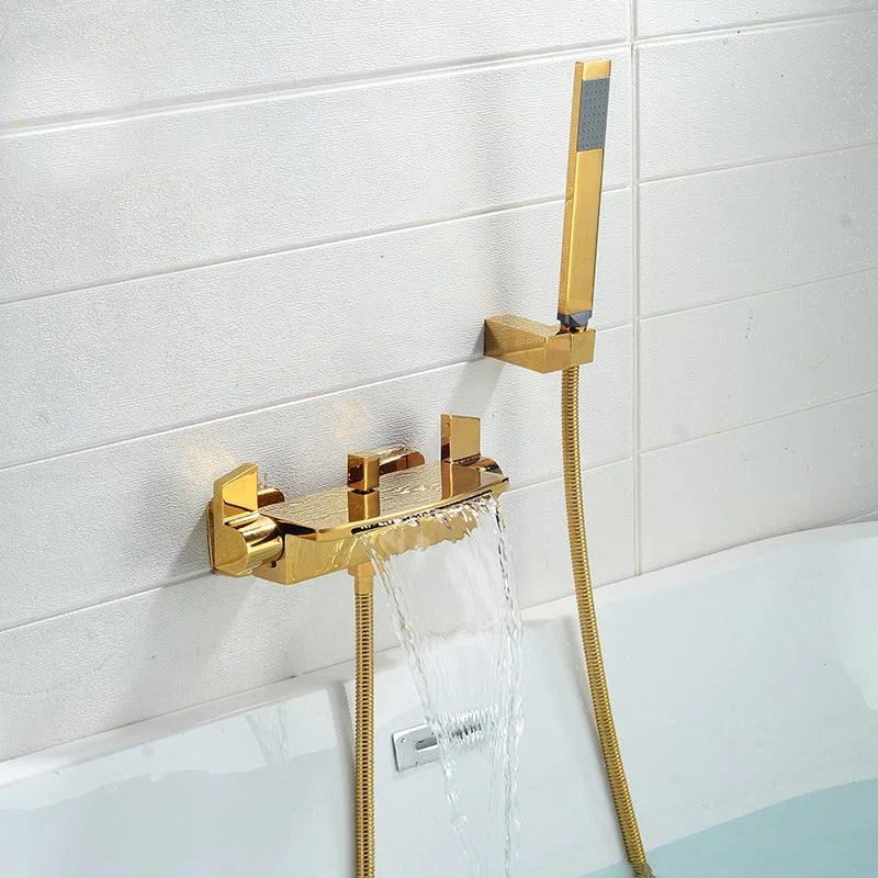 Modern Tub Spout Trim Copper Wall Mounted with Handshower Waterfall Bath Filler -Bathlova