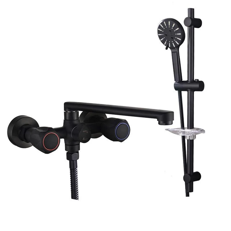 Modern Tub Tap Trim Black Wall Mounted Swivel Spout with Handheld Shower -Bathlova