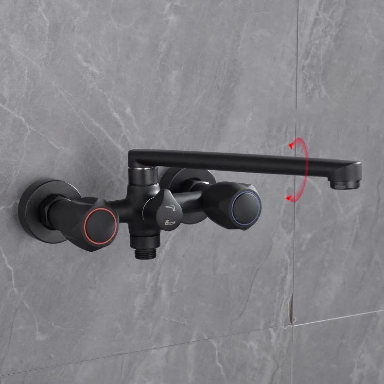 Modern Tub Tap Trim Black Wall Mounted Swivel Spout with Handheld Shower -Bathlova