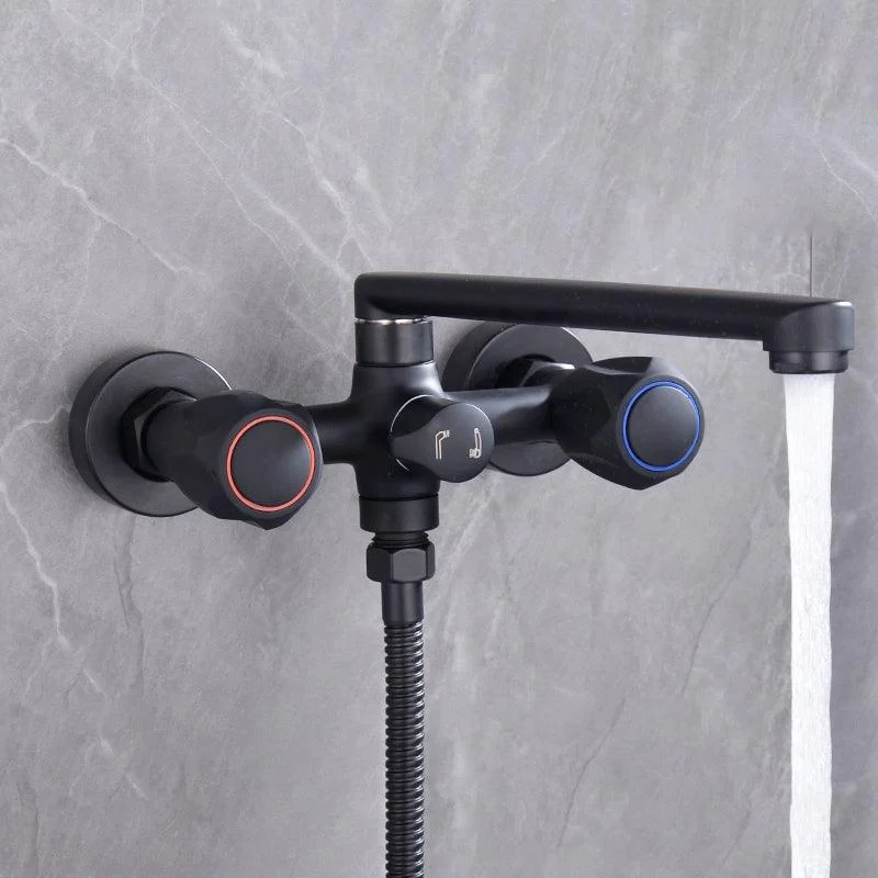 Modern Tub Tap Trim Black Wall Mounted Swivel Spout with Handheld Shower -Bathlova