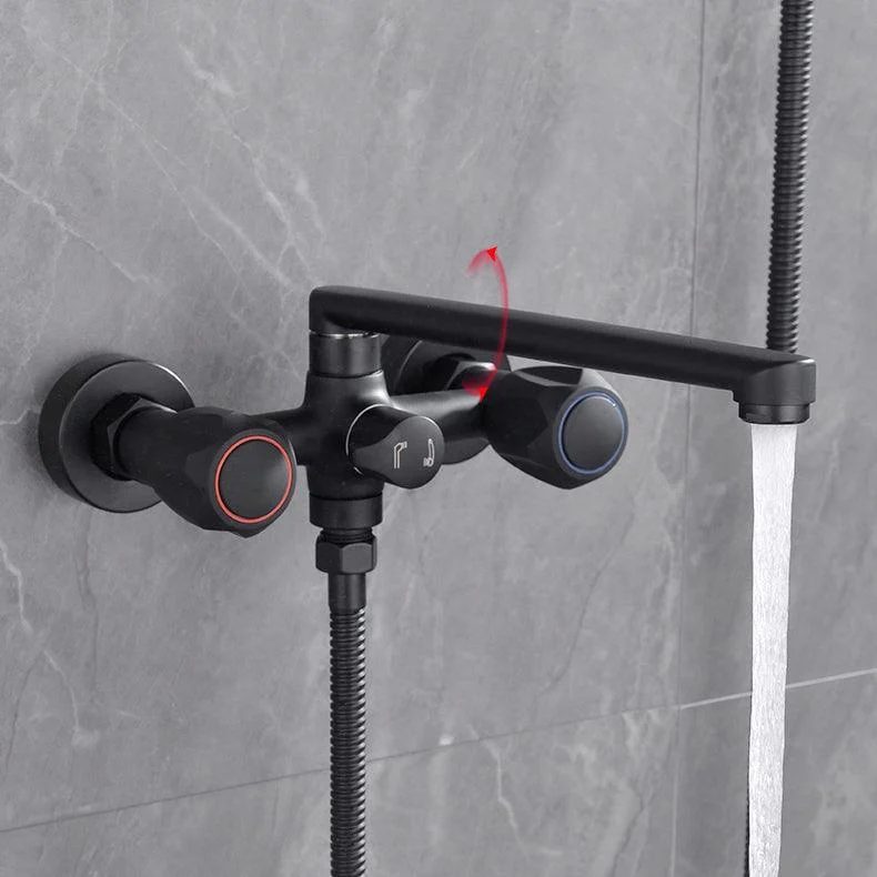 Modern Tub Tap Trim Black Wall Mounted Swivel Spout with Handheld Shower -Bathlova