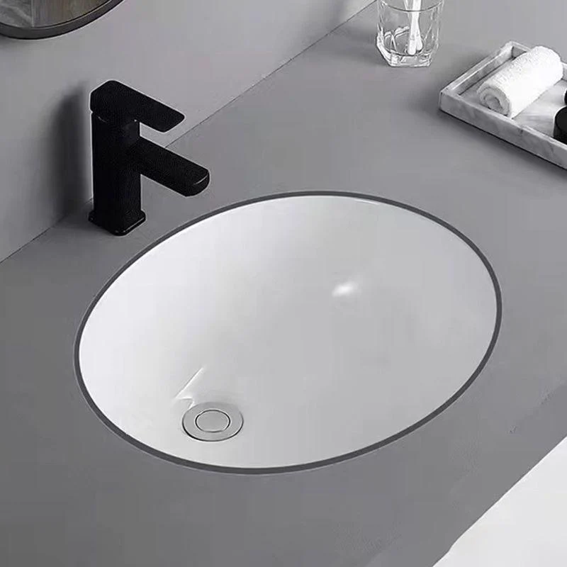 Modern Undermount Bathroom Sink Oval Shape Porcelain with Pop-Up Drain Basin Sink -Bathlova