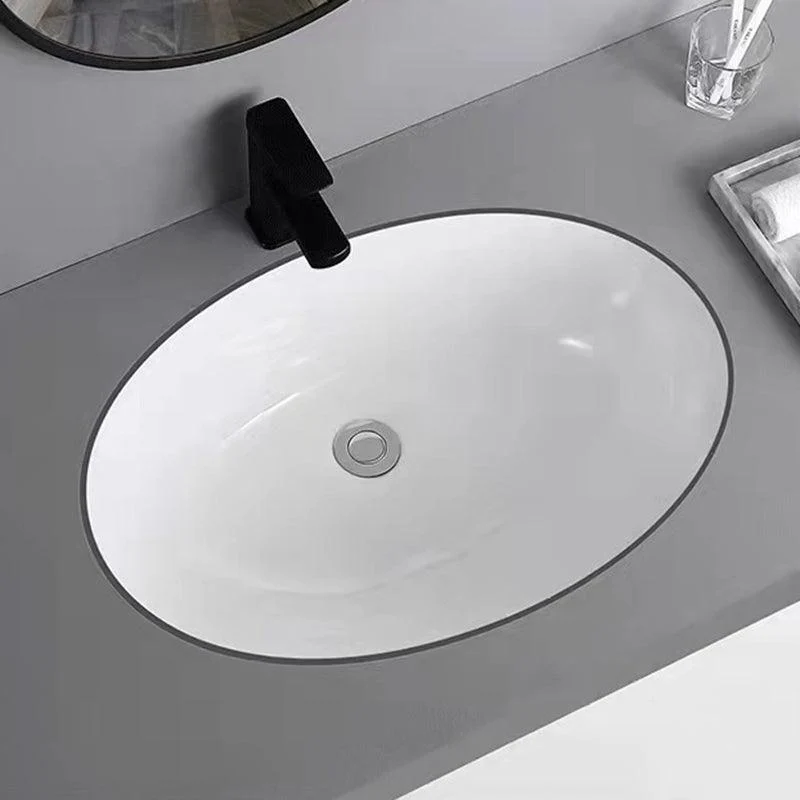 Modern Undermount Bathroom Sink Oval Shape Porcelain with Pop-Up Drain Basin Sink -Bathlova