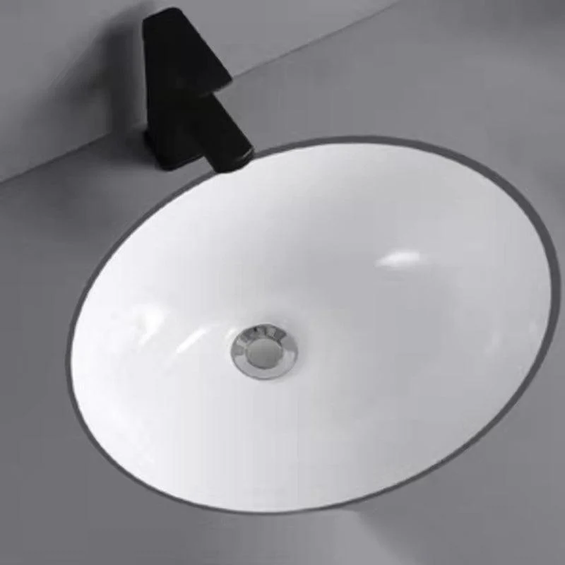 Modern Undermount Bathroom Sink Oval Shape Porcelain with Pop-Up Drain Basin Sink -Bathlova