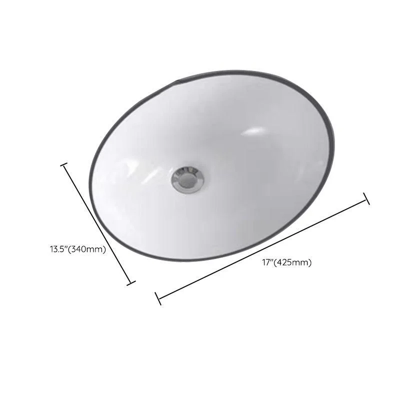 Modern Undermount Bathroom Sink Oval Shape Porcelain with Pop-Up Drain Basin Sink -Bathlova