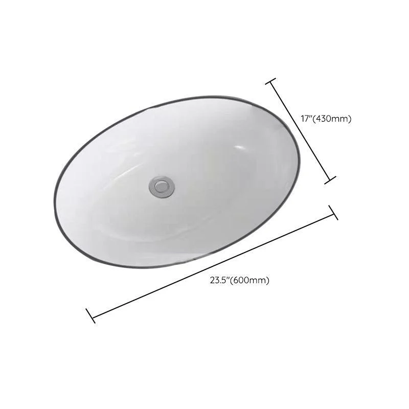 Modern Undermount Bathroom Sink Oval Shape Porcelain with Pop-Up Drain Basin Sink -Bathlova