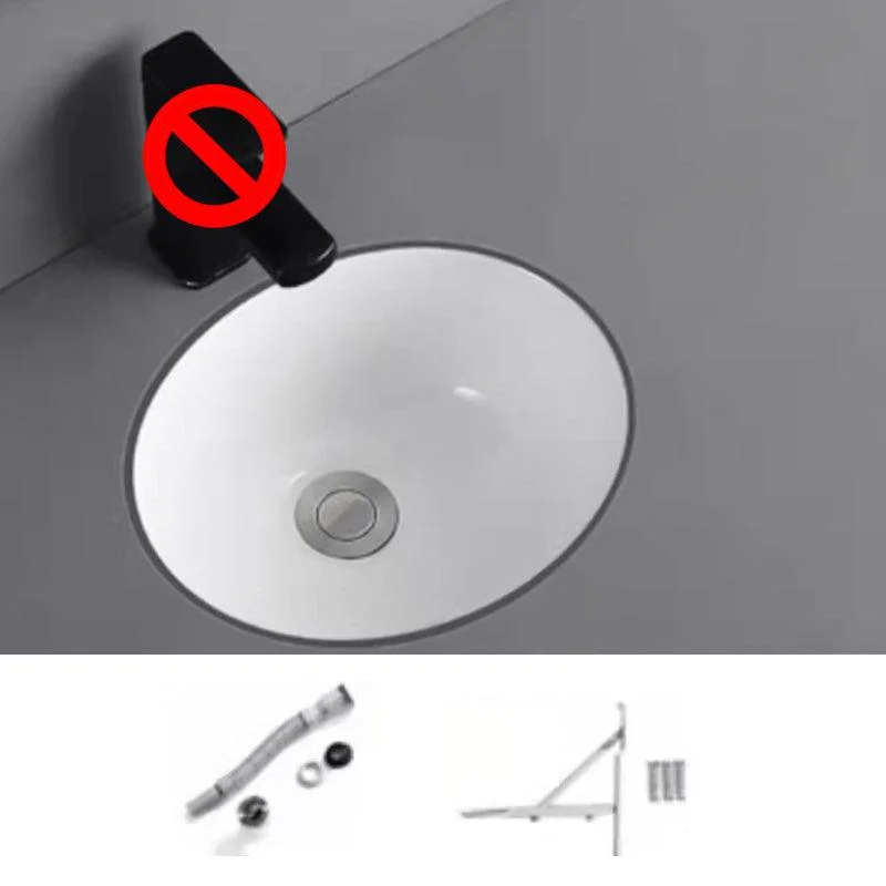 Modern Undermount Bathroom Sink Oval Shape Porcelain with Pop-Up Drain Basin Sink -Bathlova