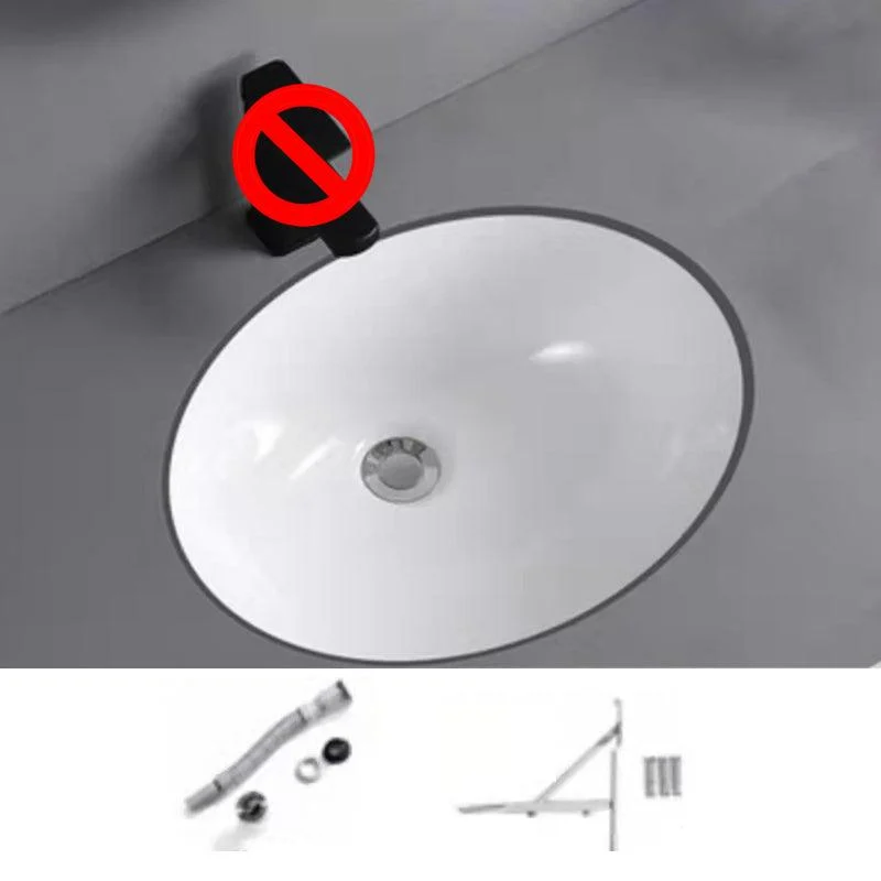 Modern Undermount Bathroom Sink Oval Shape Porcelain with Pop-Up Drain Basin Sink -Bathlova