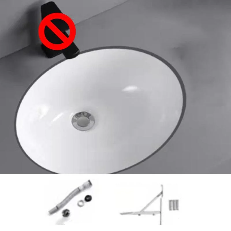 Modern Undermount Bathroom Sink Oval Shape Porcelain with Pop-Up Drain Basin Sink -Bathlova