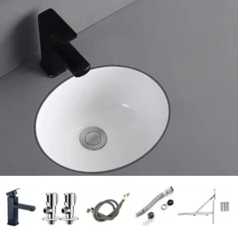 Modern Undermount Bathroom Sink Oval Shape Porcelain with Pop-Up Drain Basin Sink -Bathlova