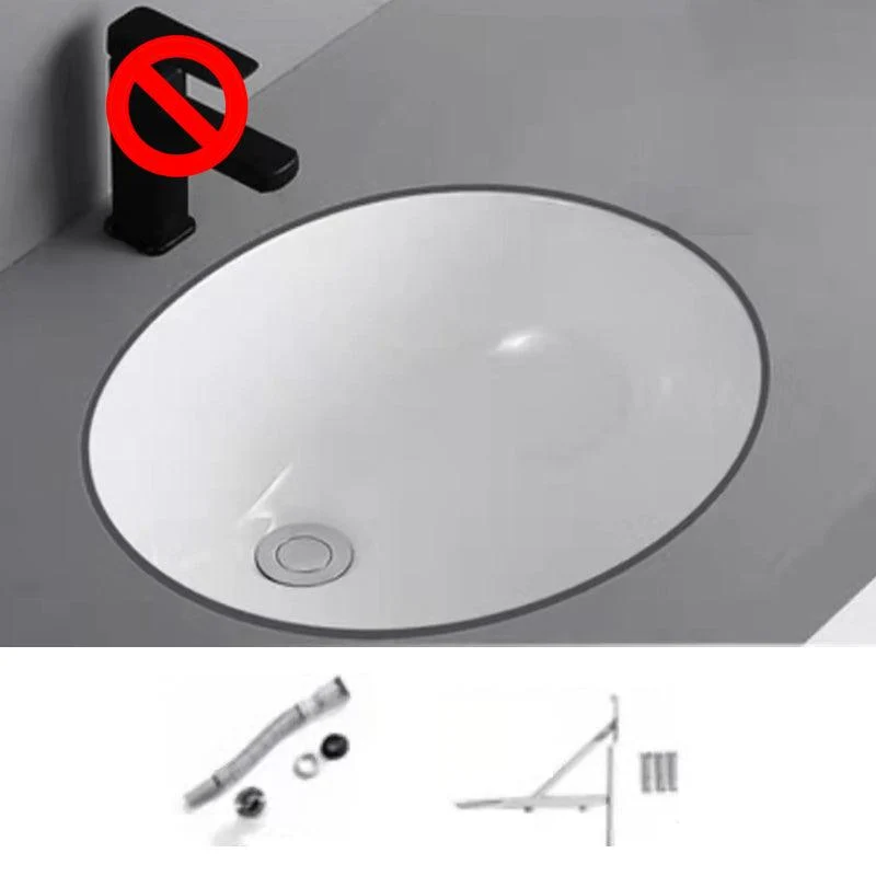 Modern Undermount Bathroom Sink Oval Shape Porcelain with Pop-Up Drain Basin Sink -Bathlova