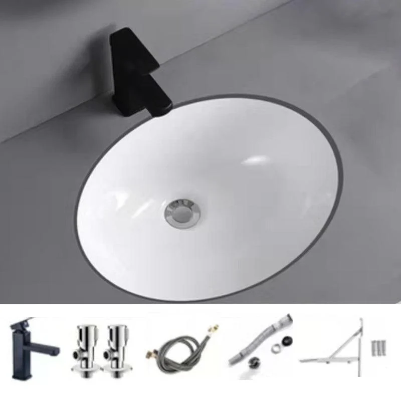 Modern Undermount Bathroom Sink Oval Shape Porcelain with Pop-Up Drain Basin Sink -Bathlova