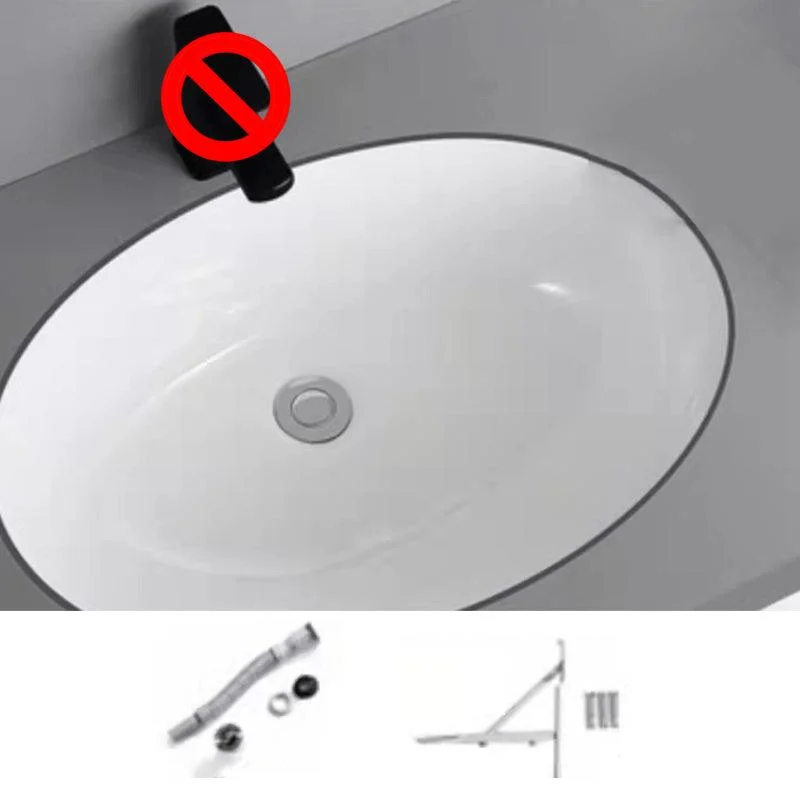 Modern Undermount Bathroom Sink Oval Shape Porcelain with Pop-Up Drain Basin Sink -Bathlova