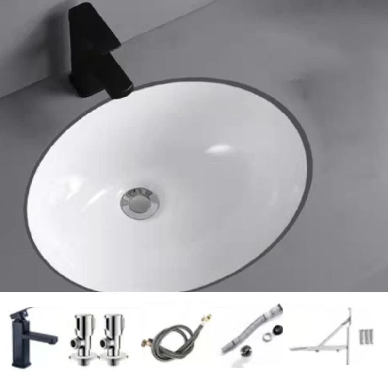 Modern Undermount Bathroom Sink Oval Shape Porcelain with Pop-Up Drain Basin Sink -Bathlova