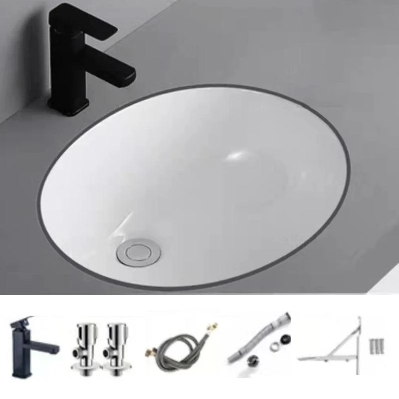 Modern Undermount Bathroom Sink Oval Shape Porcelain with Pop-Up Drain Basin Sink -Bathlova