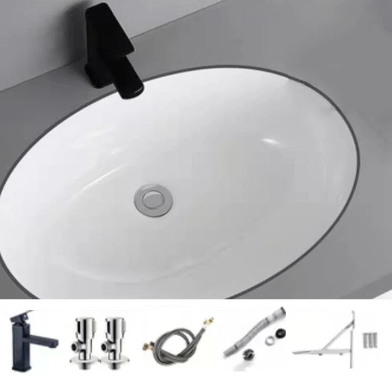 Modern Undermount Bathroom Sink Oval Shape Porcelain with Pop-Up Drain Basin Sink -Bathlova