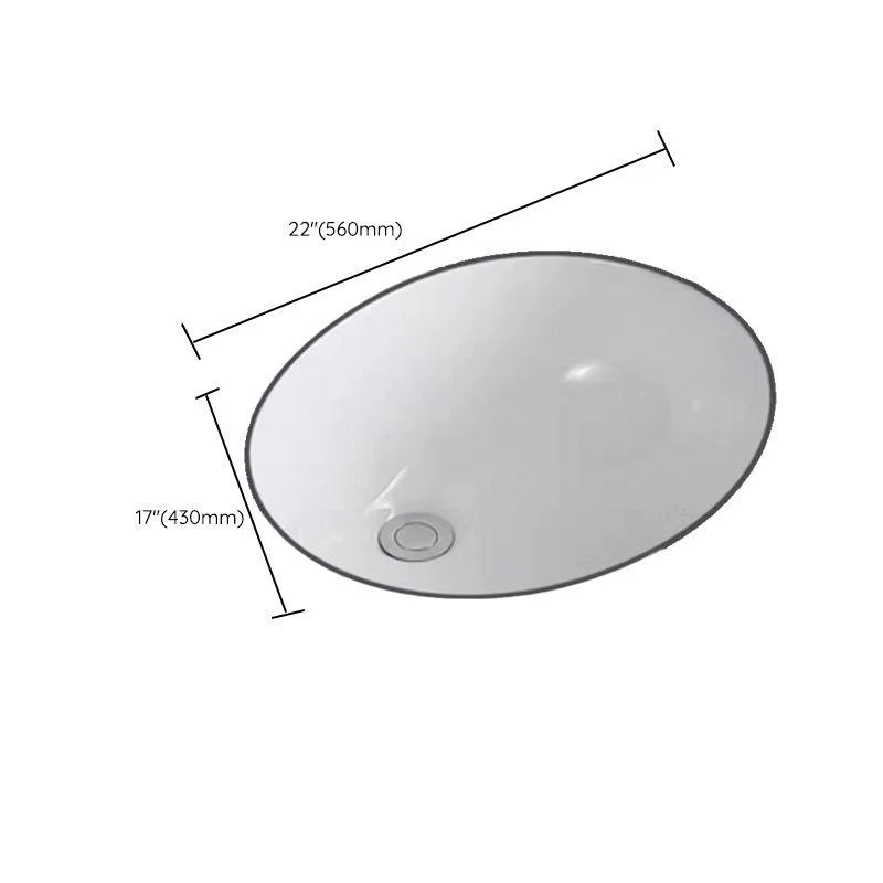 Modern Undermount Bathroom Sink Oval Shape Porcelain with Pop-Up Drain Basin Sink -Bathlova