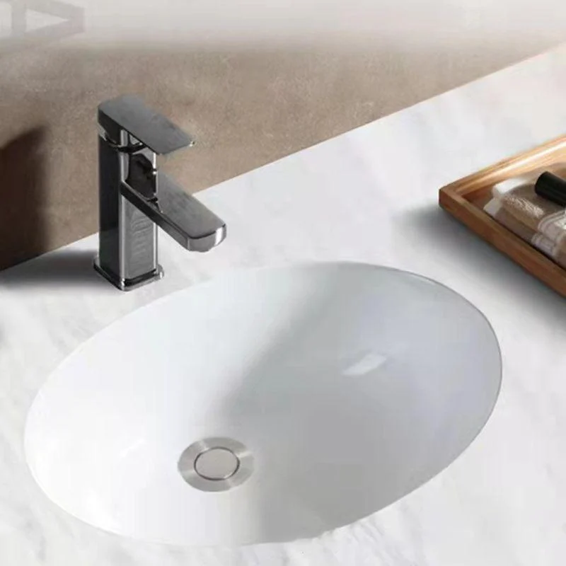 Modern Undermount Bathroom Sink Oval Shape Porcelain with Pop-Up Drain Basin Sink -Bathlova