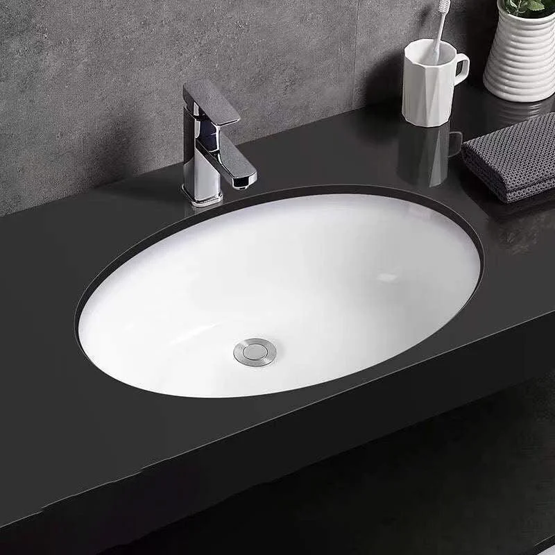 Modern Undermount Vanity Sink Oval Porcelain with Pop-Up Drain Bathroom Sink -Bathlova