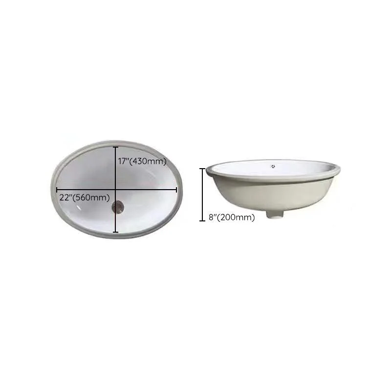 Modern Undermount Vanity Sink Oval Porcelain with Pop-Up Drain Bathroom Sink -Bathlova