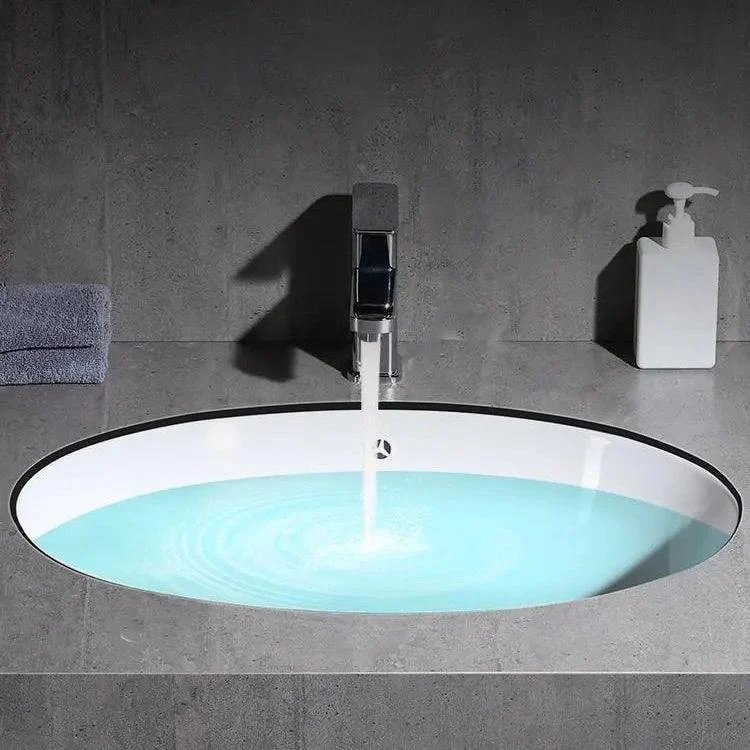 Modern Undermount Vanity Sink Oval Porcelain with Pop-Up Drain Bathroom Sink -Bathlova